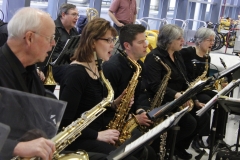 All saxes singing "When The Saints Go Marching In" at ROC International Airport Welcome Home Honor Flight performance on April 7, 2018. Photo by Patricia Elliott.