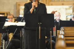 Marcia Bornhurst Parkes, music director, speaking to audience during the "Time for Lovin" benefit concert at Asbury First United Methodist Church, September 26, 2019. Photo by Steven Lau.