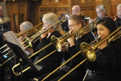 MMBB trombone section during the "Time for Lovin" benefit concert at Asbury First United Methodist Church, September 26, 2019. Photo by Steven Lau.
